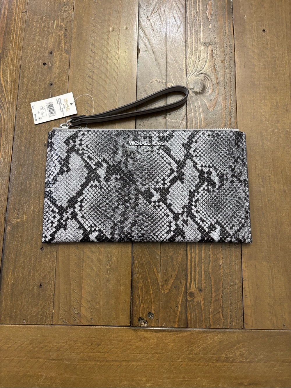 Michael Kors Jet Set Travel Large Wristlet in Gray Snakeskin Embossed Leather